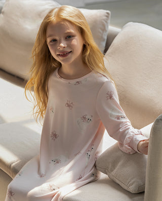 Aimer Kids Milk Long-sleeved Nightdress For Girls