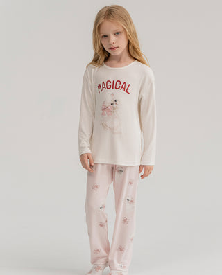 Aimer Kids Milk Long-sleeved Homewear Set For Girls