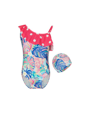 Aimer Kids Flower Print One-piece Swimsuit With UPF40+