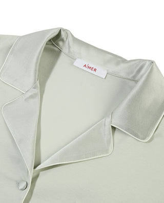 Aimer Long Sleeve Silk Pajamas Set