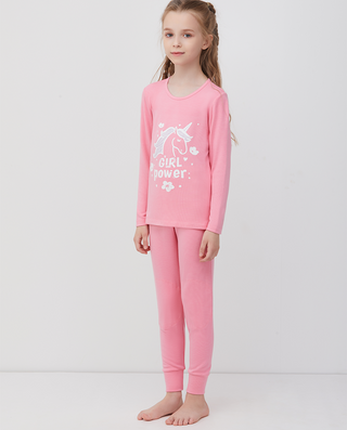 Aimer Kids Pink Unicorn Base Layer Set For Girls