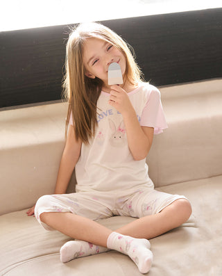 Aimer Kids Milk Short-sleeve Tops Homewear For Girls