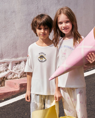 Aimer Kids Milk Short-sleeve Tops Homewear For Boys