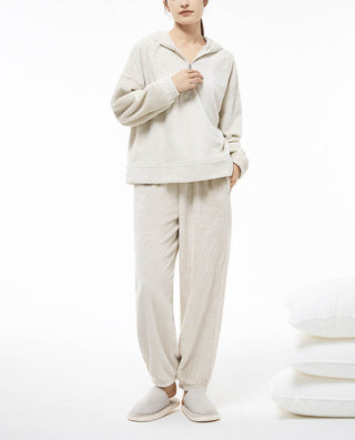HUXI Long Sleeve Velvet hooded Sweatshirt Pajamas Set