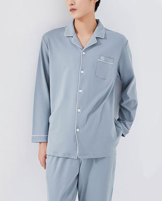 HUXI MEN Round Collar Long-sleeved Pajama Set