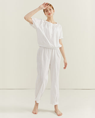 HUXI Cotton Short-Sleeve Chic Pajama Set