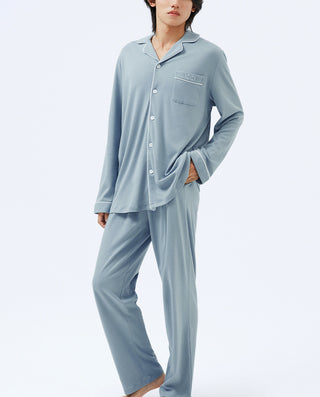 HUXI Men Long Sleeve Cotton Pajama Set