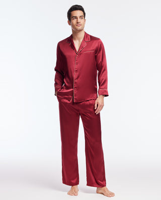 Aimer Men Silk Long Sleeve Pajamas Set